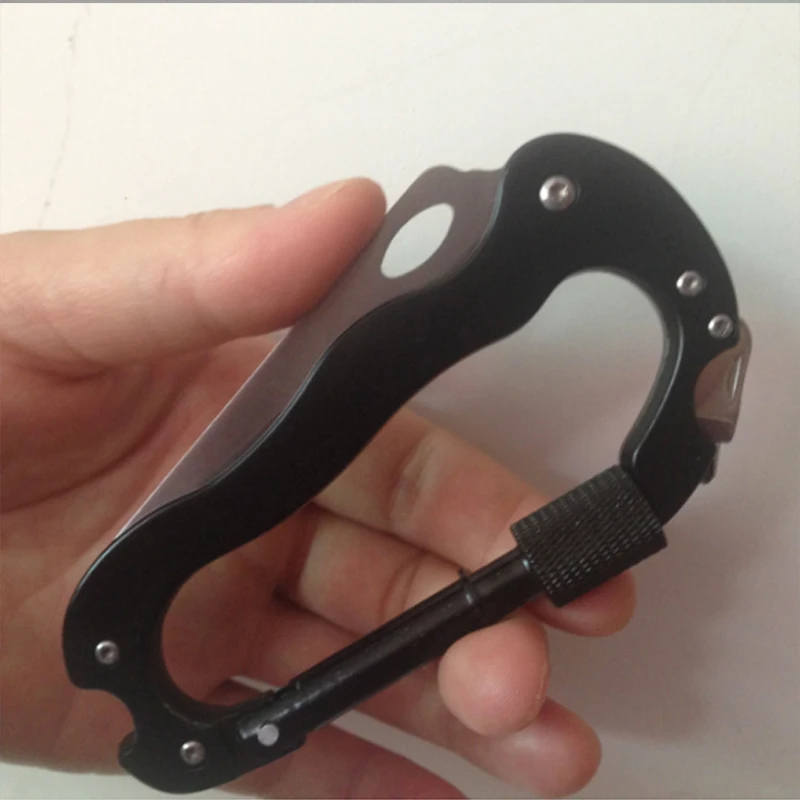

1Pcs Outdoor Multi Function Aluminum Alloy Hiking Buckle D Shaped Carabiner Hook Multifunctional Quick Release Folding Knife