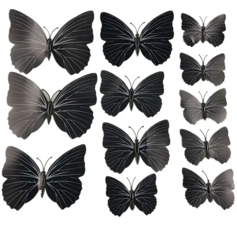 12 шт./партия ПВХ 3D Магнит бабочка настенные стикеры бабочки Декорации для свадебной вечеринки дома кухня холодильник украшения - Цвет: Black