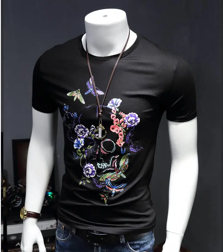 New Arrival Beautiful font b Men b font Bone Printing Geometric Pattern Short Sleeve T font