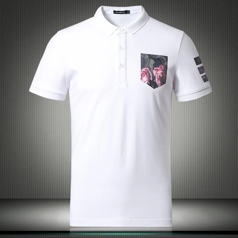 Брендовая мужская рубашка поло из хлопка с модным розовым офсетным принтом Camisa POLO повседневные рубашки с коротким рукавом размера плюс 4XL 5XL 81876