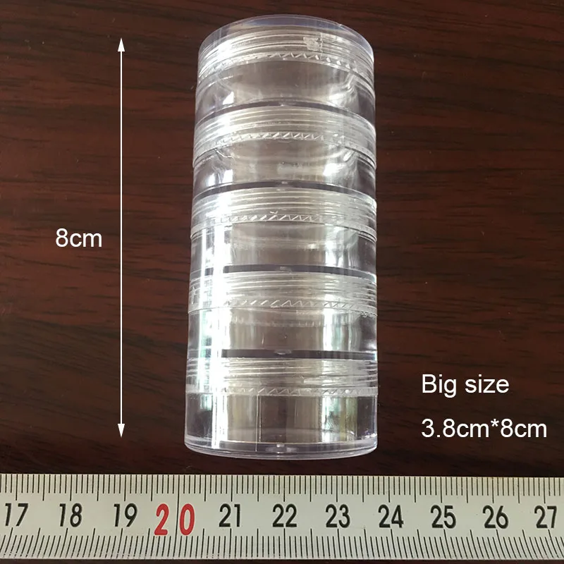 5 Слои цилиндр прозрачный пустой Пластик хранения Коробки стразы из бисера Камни чехол - Цвет: Big size 3.8cm