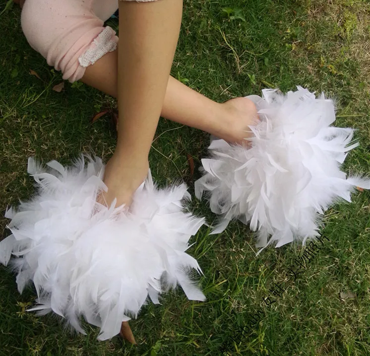 

Qulity Fur Flip Flops Women Sweet Platform Wedges Sandals Ostrich Feathers Slippers 2017 Summer Platform Thongs Beach Slippers