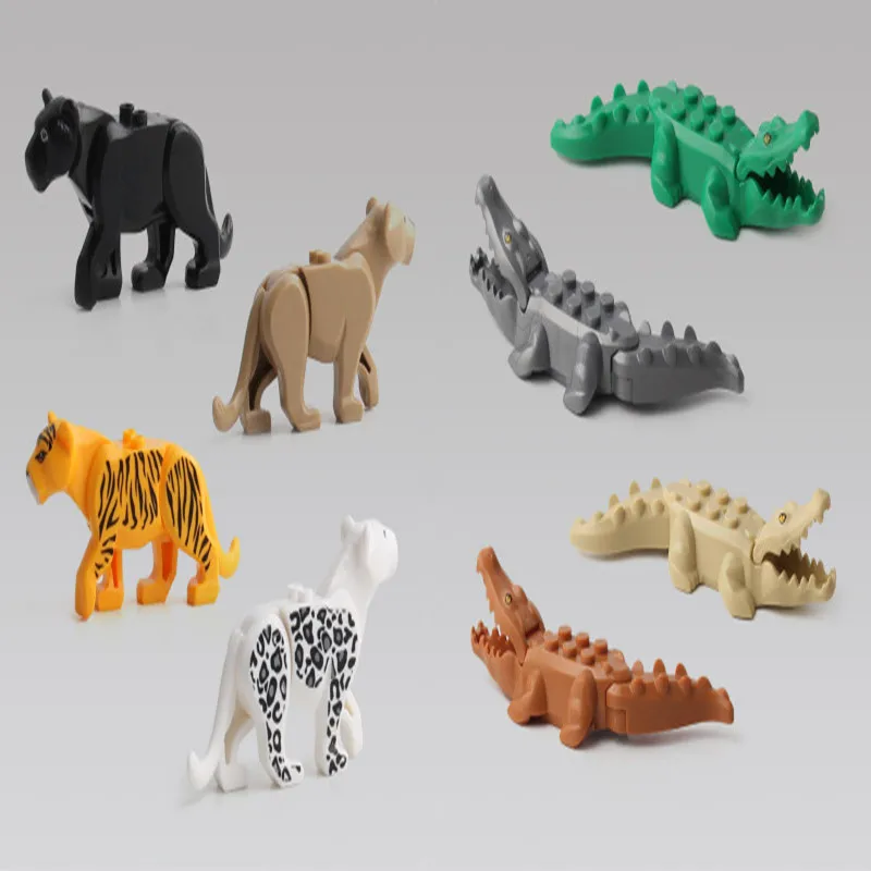 8 Style Animal Model Figures Mini Building Block Sets Leopard Crocodile
