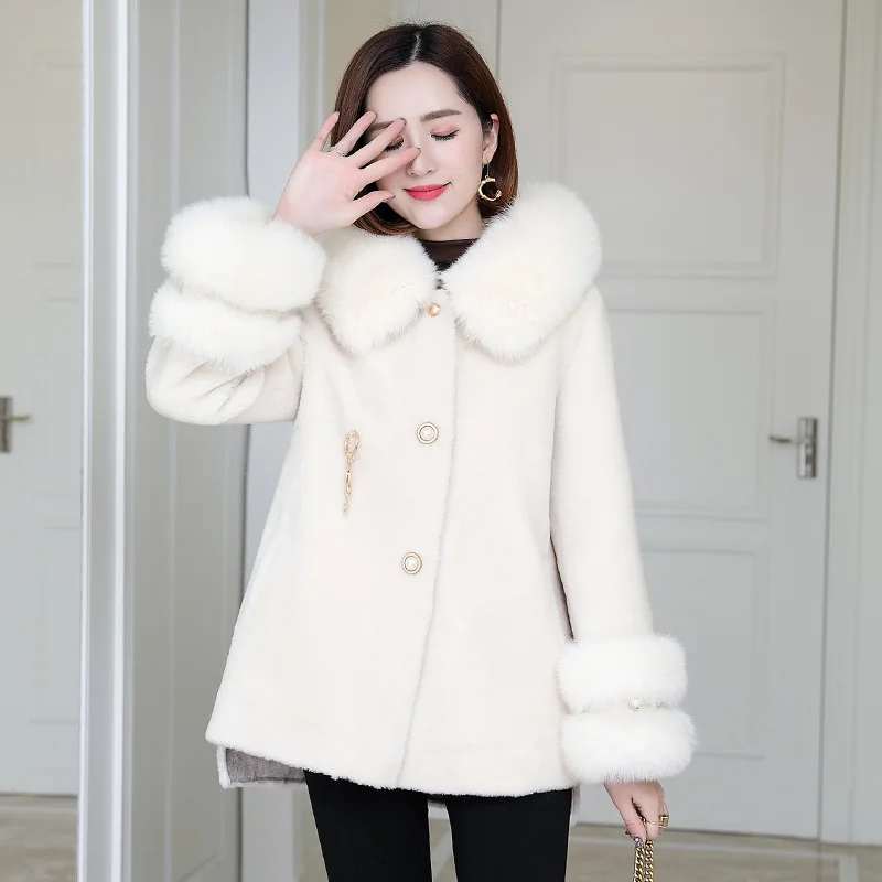

Real Fur Coat Women Korean Winter Warm Sheep Fur Jacket Sheep Shearing Woolen Overcoat Abrigos Mujer Invierno 2019 5W18036 YY604