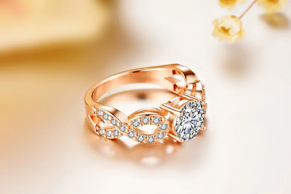 Tocean розовое золото цвет модные цветы обручальные кольца для женщин Овальной Огранки AAA циркон обручение Bijoux Bague Размер 5-12 W101