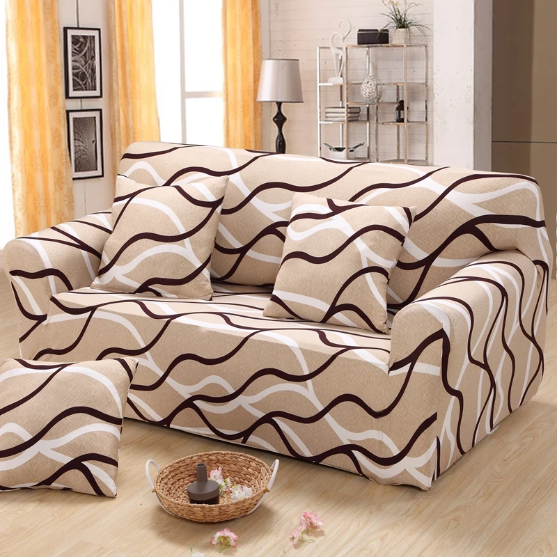 Image Striped sectional sofa cover elastic small corner sofa cover home decor corner couch covers for single double three four seater