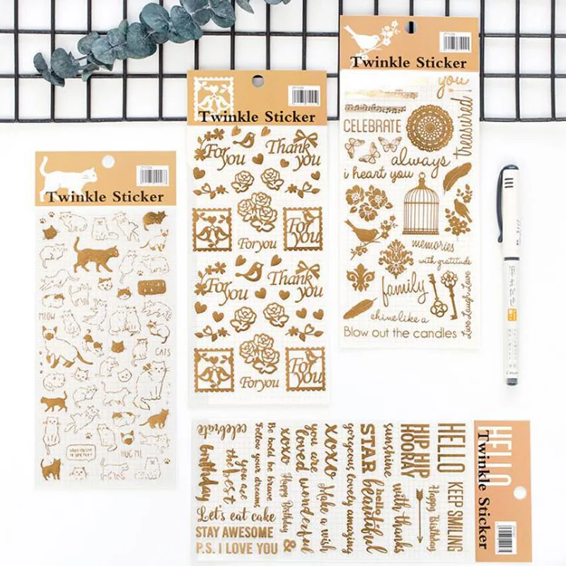 

1 Pcs Hot Retro Bronzing Decorative Stationery Stickers Scrapbooking DIY Diary Album Stick Label