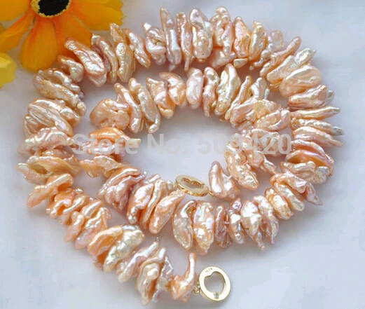 

FREE SHIPPING>>@> HOT>>New Style DENS pink BIWA FRESHWATER PEARL NECKLACE 17inch