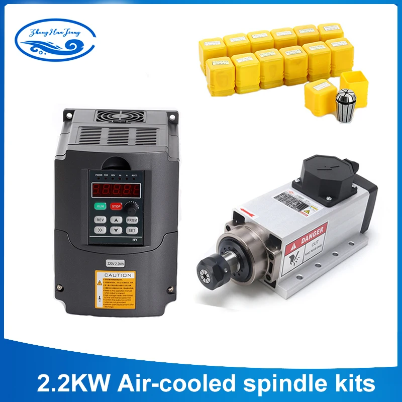 2.2kw Air-cooled Square Spindle Motor Kits 2.2kw 220V Frequency Drive Inverter + 2200w Spindle + ER20 Collet Set CNC  motor