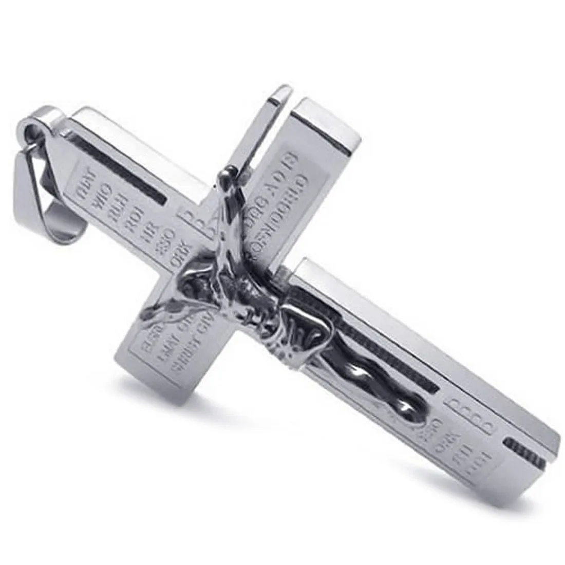 

Jewelry Stainless Steel Jesus Crucifix Bible Prayer Cross Pendant with 70cm Necklace, Necklace for men, Silver