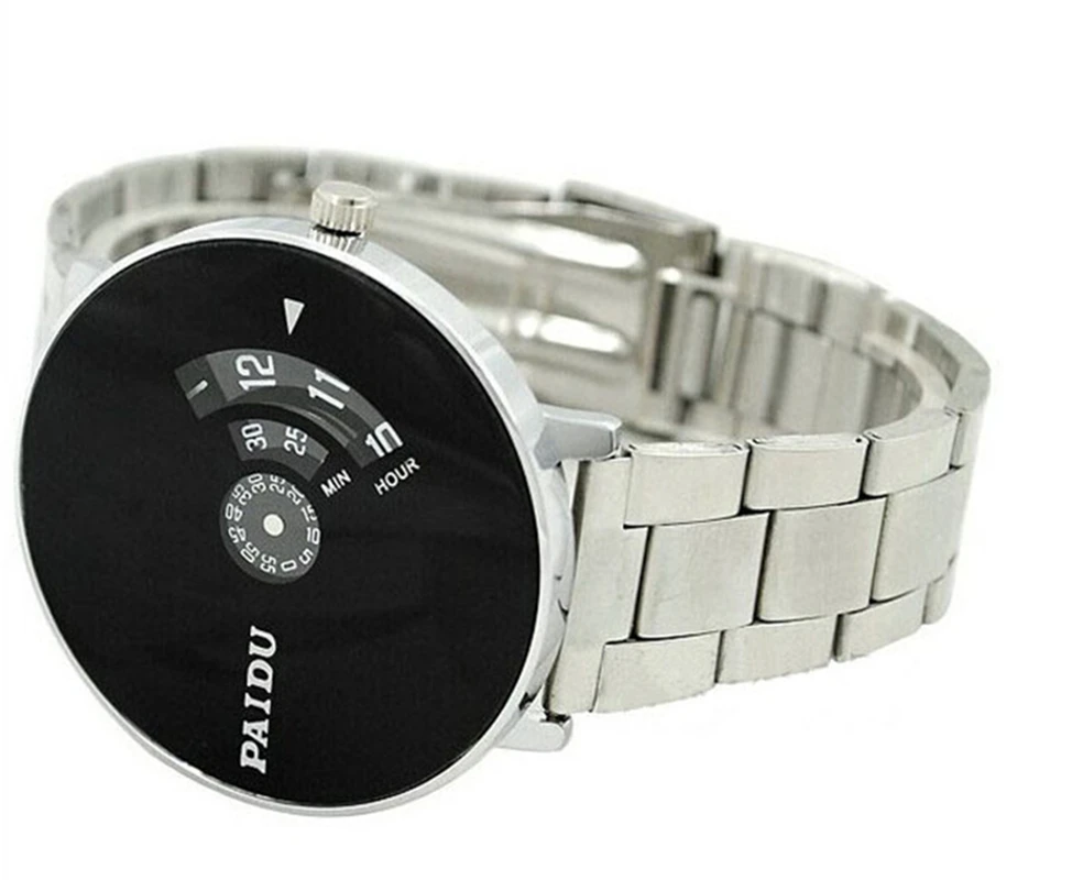 Relojes Hombre, кварцевые наручные часы PAIDU с серебристым ремешком из нержавеющей стали, черный поворотный циферблат, мужские часы в подарок, Роскошные мужские часы от ведущего бренда