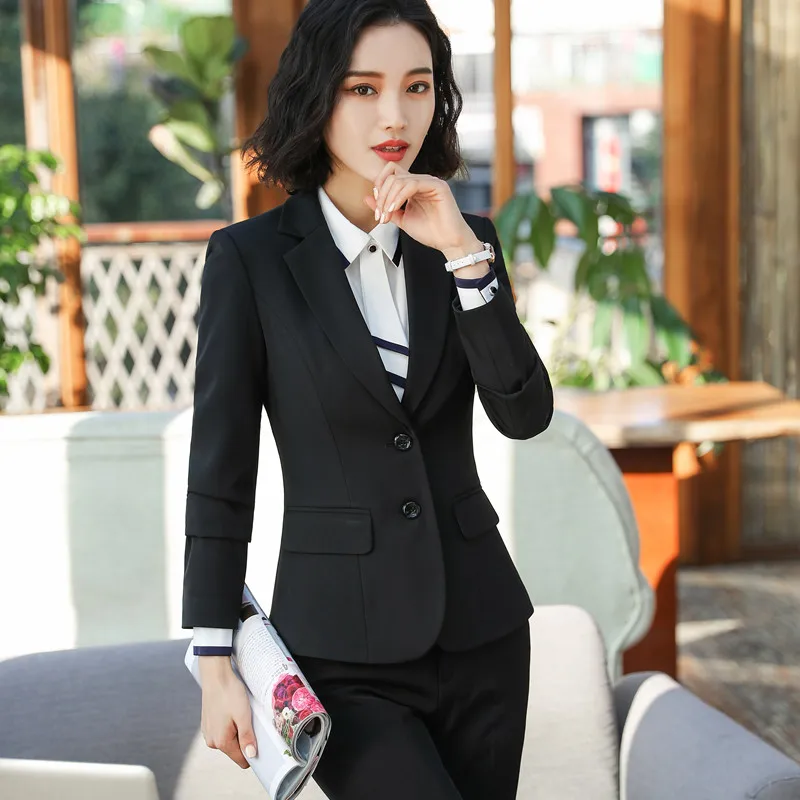 New Fashion two piece set women pant suits for office ladies long sleeve slim blazer and pants