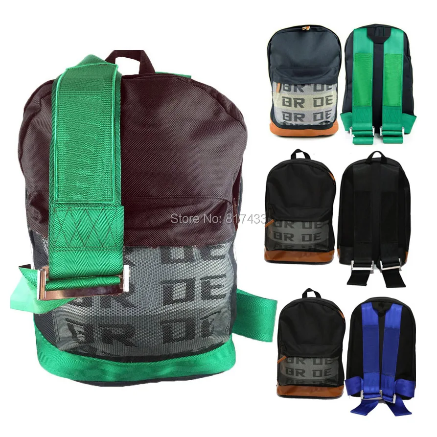 

JDM Car Seatbelt Fabric Bride traveling Backpack laptop bag with SPR BR TK Racing Harness Shoulder Straps