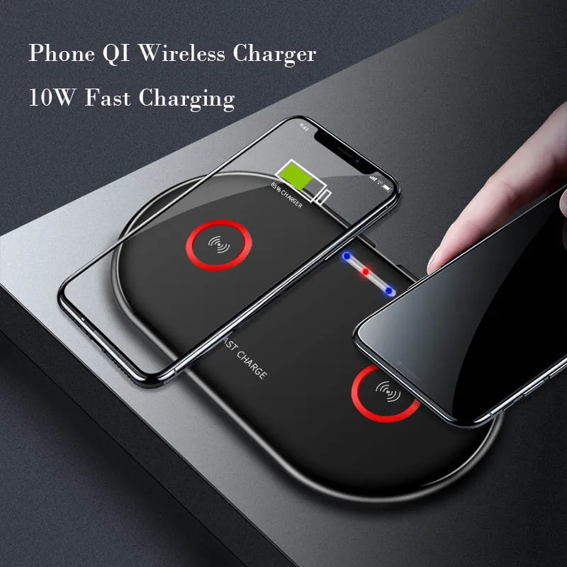 2 in 1 Double Seat Wireless Charger Pad 10W Fast Charging for iPhone 7.5W 8 X XS Samsung S9 PLUS Charge Mobile Phone QI Device