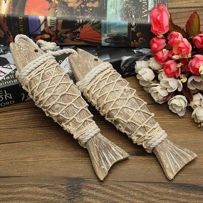 KiWarm 2 шт. Средиземноморский стиль деревенский береговой ручной резной Висячие деревянные рыбные украшения стенные скульптуры в виде рыб для домашнего декора ручной работы