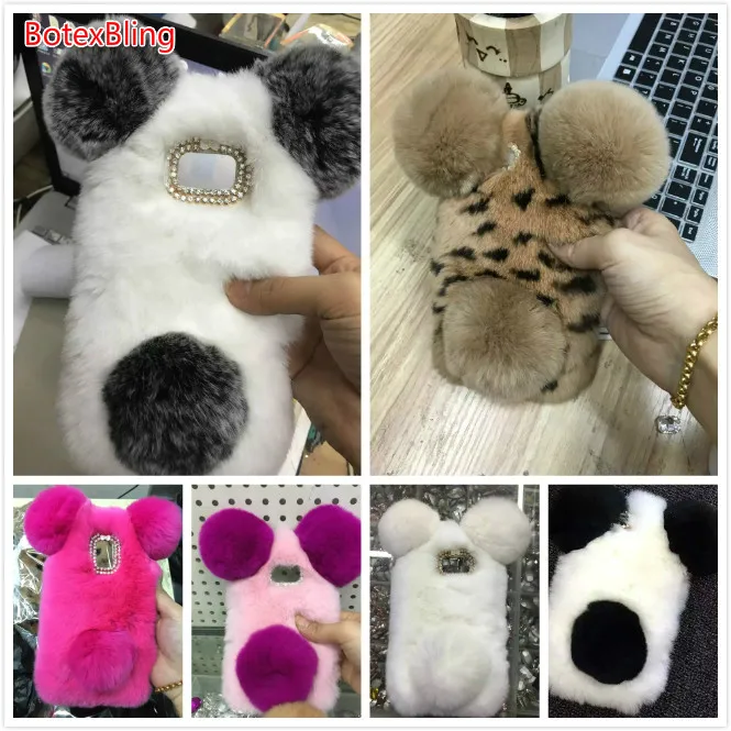 

BotexBling Panda Rabbit Fur Case For samsung galaxy Grand Prime G530 G360 On5 On7 E5 E7 C5 C7 S5mini warm fluffy Hair plush Cove
