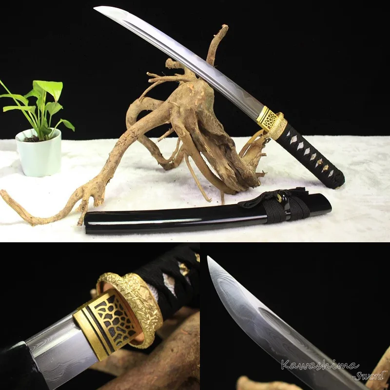 

Forged Damascus Steel Samurai Sword Handmade Japanese Tanto /Wakizashi Full Tang Sharpness Ready For Cutting