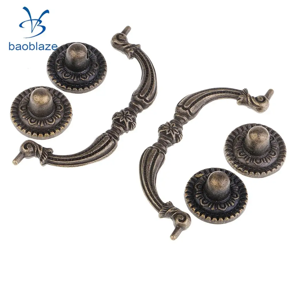 2Pcs/set Antique Metal Pattern Handles Knobs For Drawer Wooden Jewelry Box Furniture Hardware Bronze Handle Cabinet Pulls