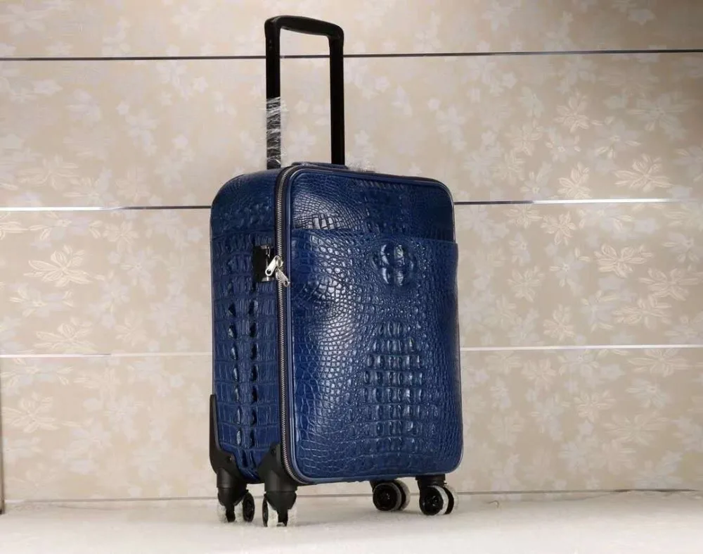 real Genuine crocodile skin luggage travel bag black blue brown colors with cow skin lining stainless steel hardware zipper