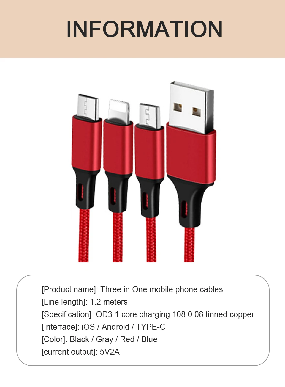 3 в 1 микро USB кабели для мобильных телефонов 5V2A Тип зарядки c iOS Android Быстрая зарядка зарядное устройство тип-c 3в1 несколько шнуров