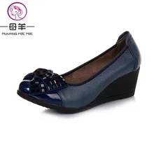 2016 new fashion high heels women pumps,women genuine leather wedge shoes woman single casual shoes