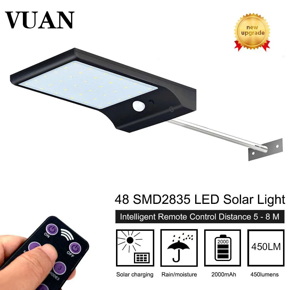

Upgraded 48 leds Solar Light With 3 Modes 7 Color Remote Control Waterproof Motion Sensor Lamp Lights For Outdoor Garden Street