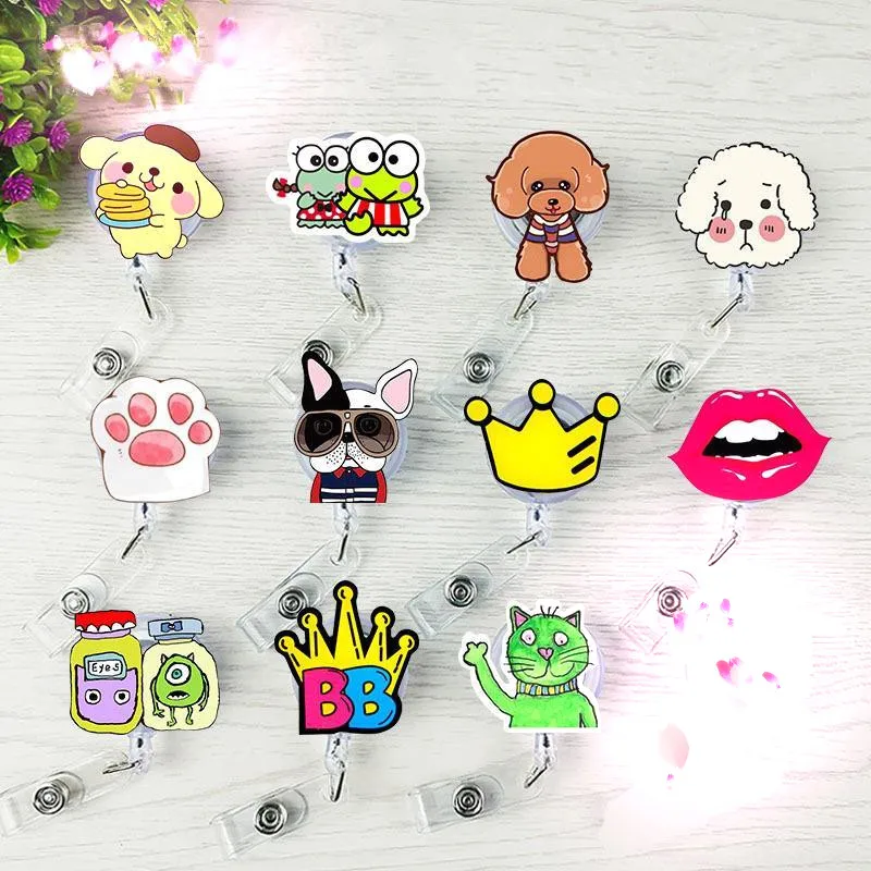 

2019 New Arrival 1 Piece Quality Retractable Nurse Badge Reel Fashion Lips Crown Dog Cat Claw ID Card Badge Holder