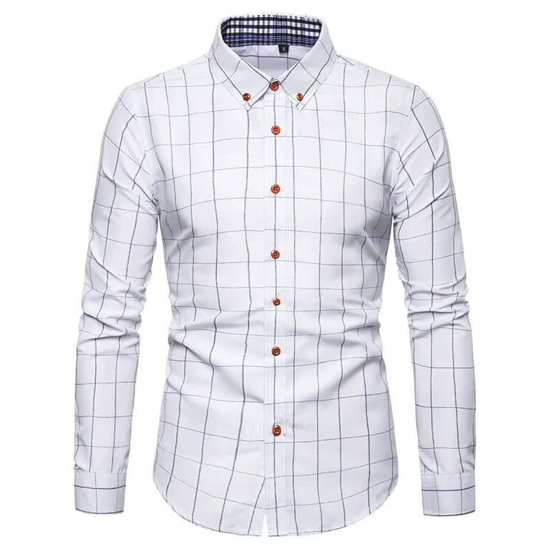 

White Plaid Shirt Men Long Sleeve Business Banquet Mens Dress Shirts Size 5XL Loose Comfort Male Casual Shirt