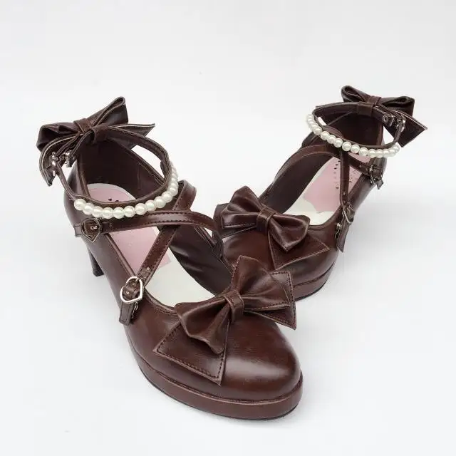 Womens-Shiny-Black-Silver-Sequin-Pumps-Bow-Strap-Cross-Pearl-Ankle-Strap-Princess-Lolita-Shoes-Custom-Tailor-Available- 2