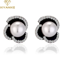 XIYANIKE Новая мода Цветок черный, красный имитирующие жемчуг, горный хрусталь серьги стержня для Для женщин Девушка Brincos вечерние аксессуары и украшения E35