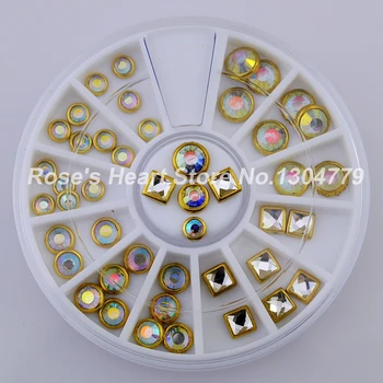 

2018 NEW 6 wheels 3D nail art glitter rhinestone wheel nails decoration accessoires supplies tools round square wholesale