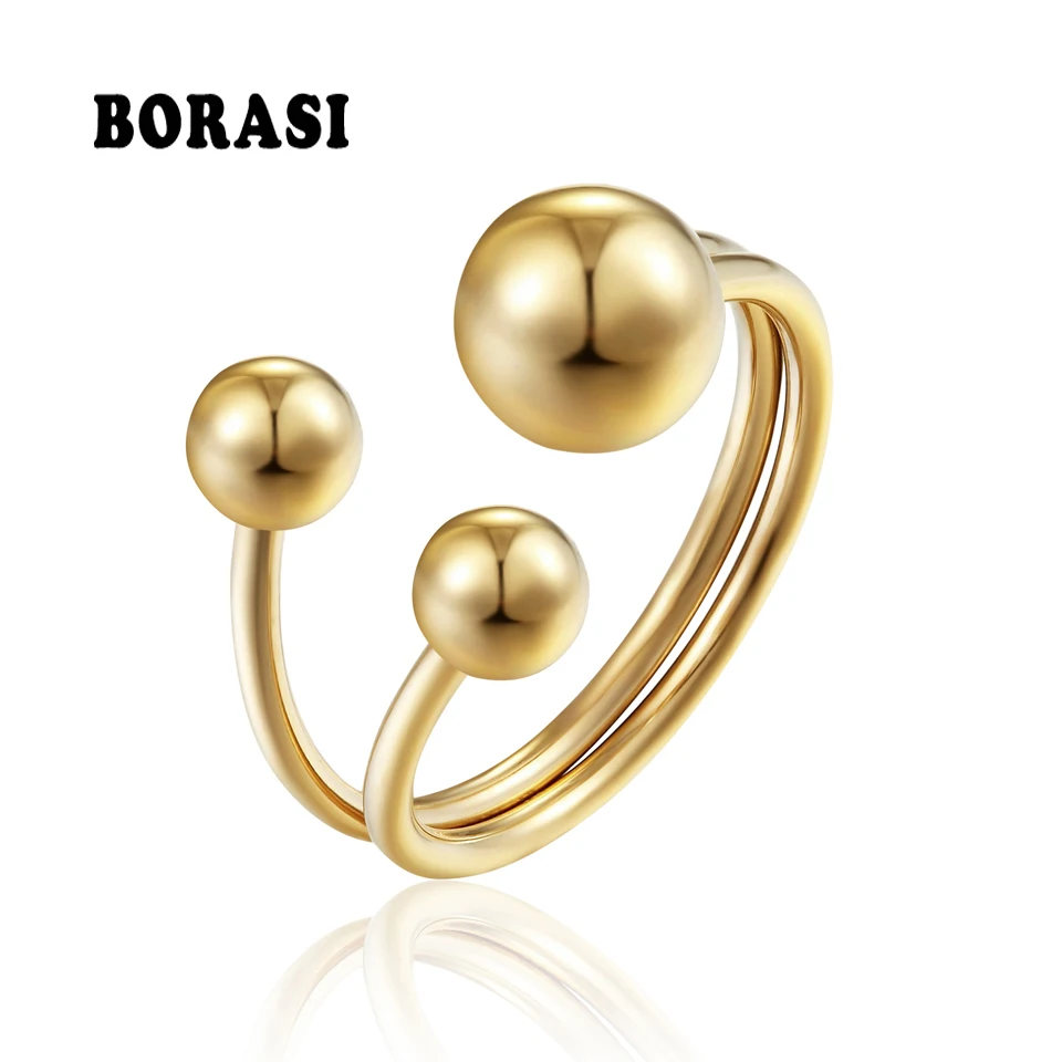 

BORASI Ring New Punk Three Round Style Gold-Color Stainless Steel Wedding Bands Rings For Women Party Gifts Fashion Jewelry