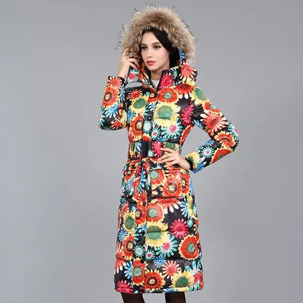 Зимняя куртка женская длинная новая Толстая куртка с большим меховым воротником Женская зимняя куртка женская куртка с капюшоном куртки и пальто BL349 - Цвет: colorful flowers
