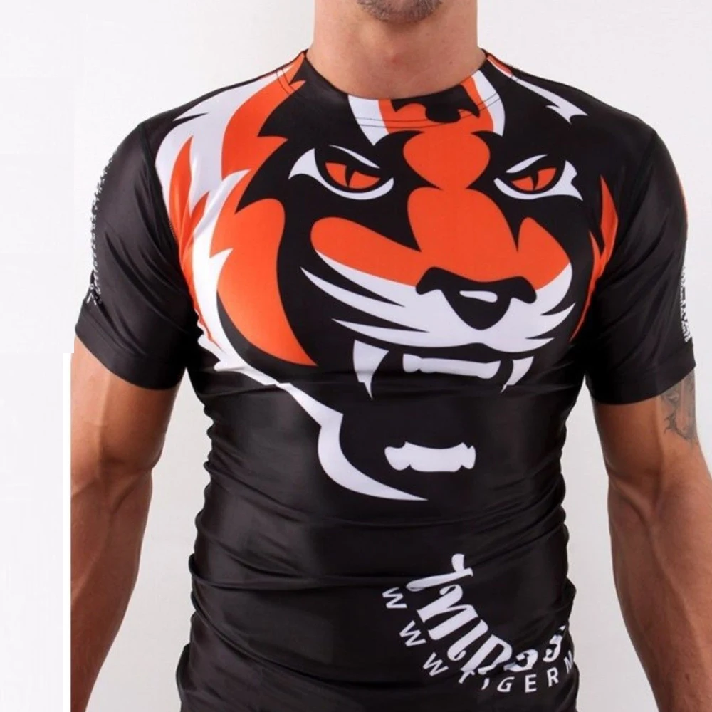

Tiger Print Muay Thai Mma Short Sleeves Boxing Shirt Jiu Jitsu Jersey Fitness Wushu Sanda Competition MMA Fighting Top Fightwear