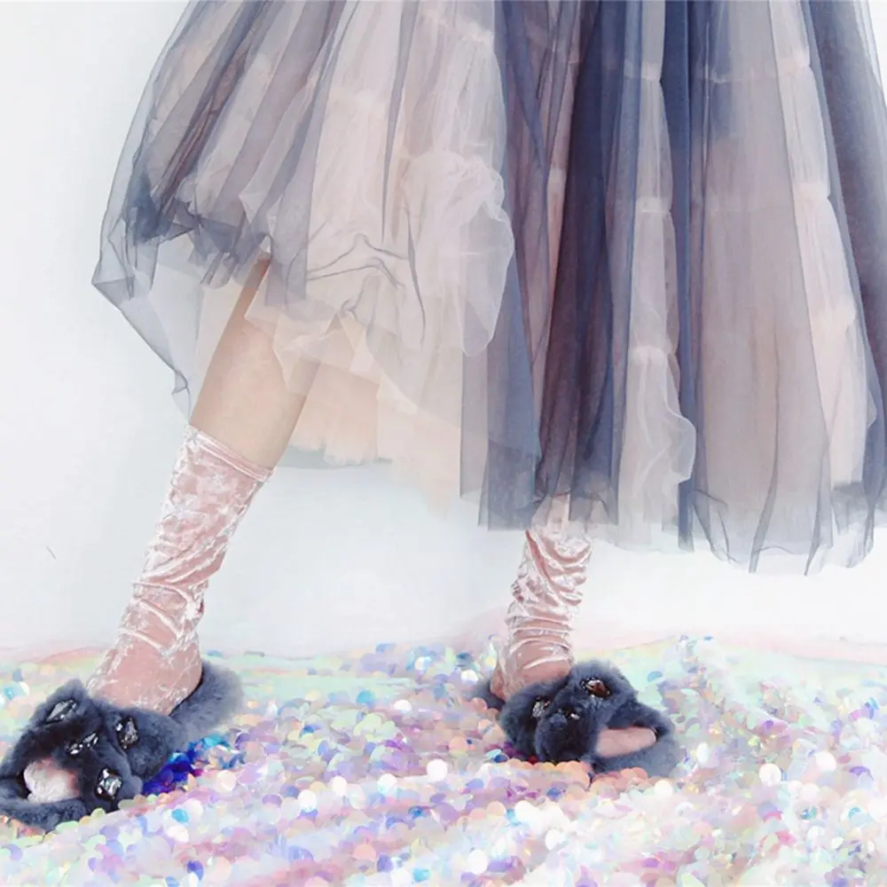 1Pair Fashion Women Girls Harajuku Funny Cute Rabbit Velvet Socks Winter Warm Soft Elastic Handmade Doll Shiny Stars Hosiery