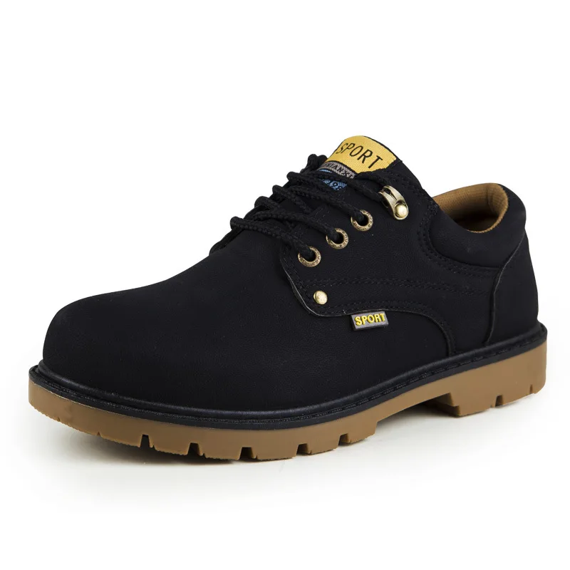 

Fashion Leisure Men Martin Boots Ankle Round Toe Low Punk Motorcycle Boots Solid Sewing Spring Autumm Lace up Outdoor Shoes