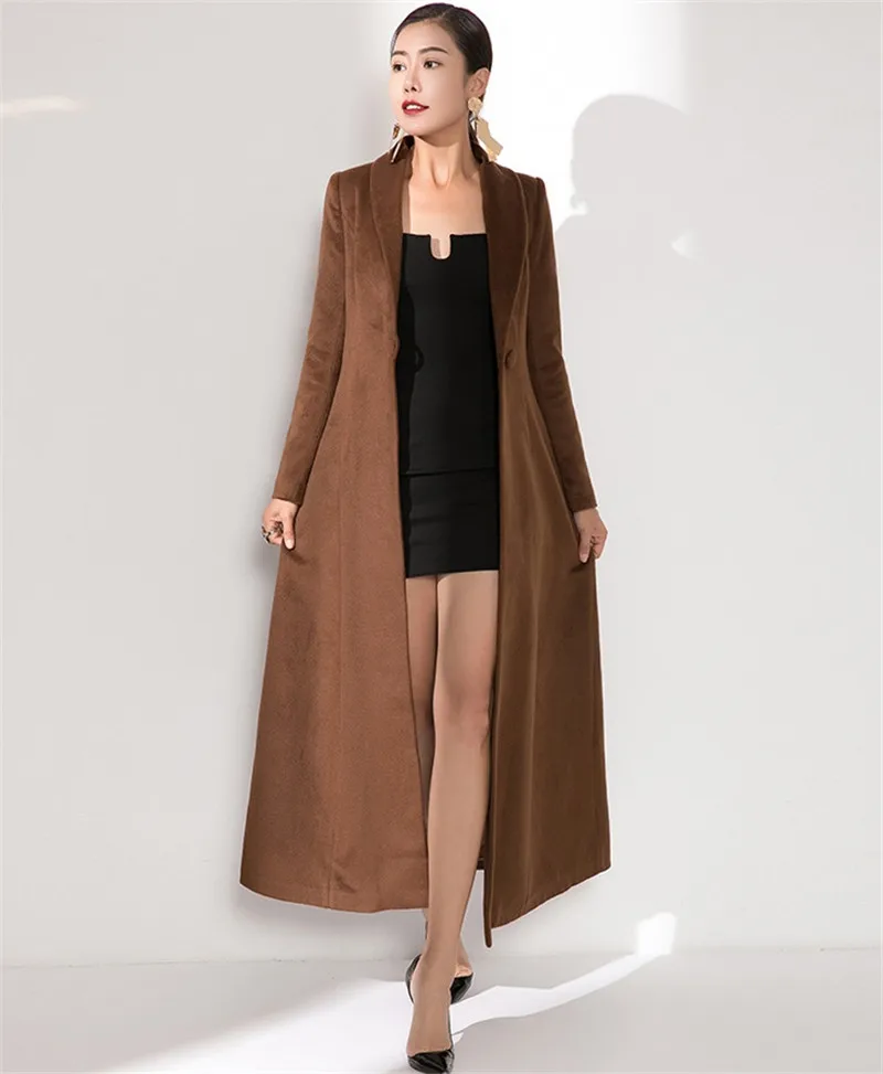 Новые модные зимние длинные Шерстяное пальто Для женщин Однотонная одежда тонкий Однобортный кашемировый жакет женский Большие размеры