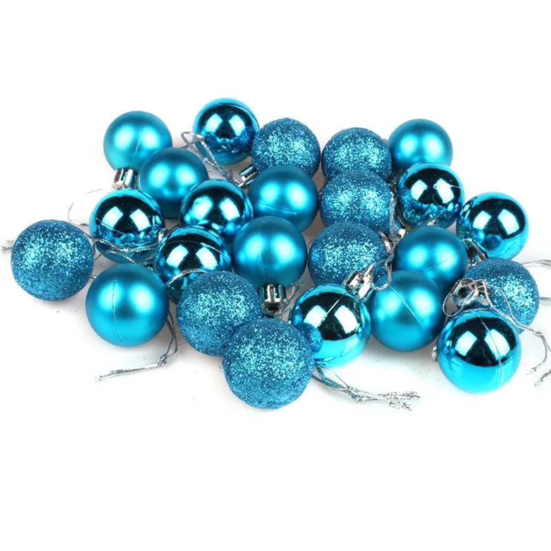 24Pcs/Lot Colorful Glitter Christmas Balls Ornament Hanging Baubles Decoration For Christmas Party Decoration - Цвет: Lake Blue