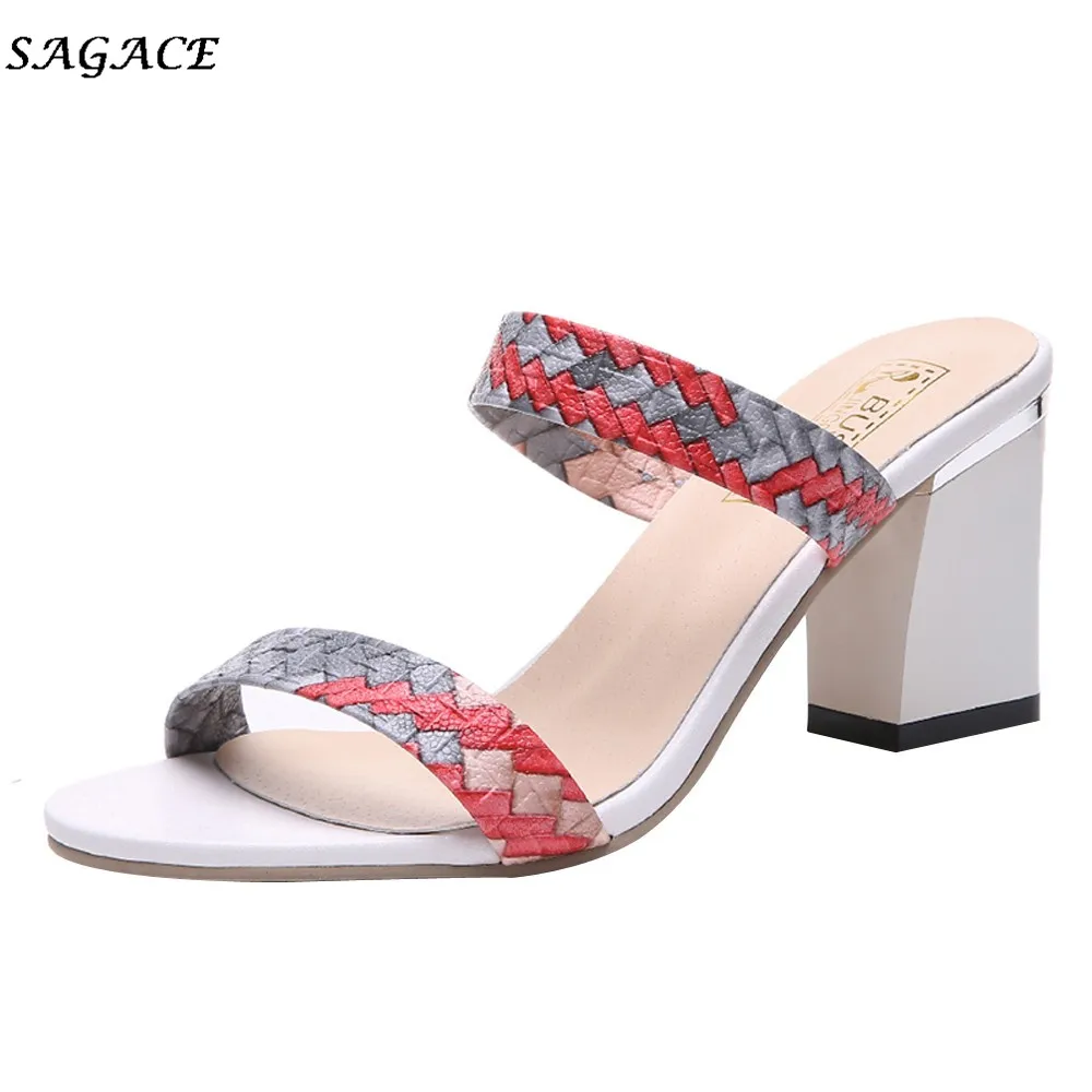 SAGACE/Женская обувь; Разноцветные босоножки на высоком каблуке 7,5 см с открытым носком; пикантные Босоножки на каблуке для отдыха; женская кожаная Летняя обувь - Цвет: Gray