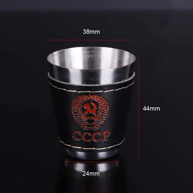 4PcsLot 30ml Outdoor Camping Cups with Black PU Leather  Portable Stainless Steel Tableware Travel Cup Set Whiskey Mugs (10)