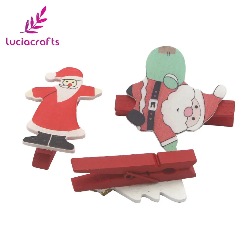 Lucia crafts 6 шт./лот 48*7 мм Дед Мороз деревянный зажим для фотографий рождественские украшения принадлежности для скрапбукинга «сделай сам» E0712