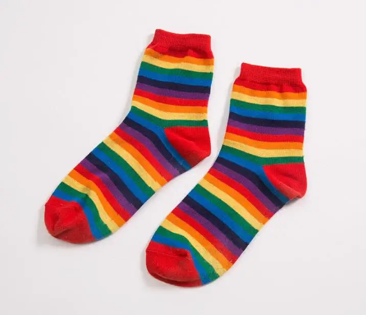 Chic Streetwear Women's Lovely Cotton Striped Rainbow Socks.Casual ...