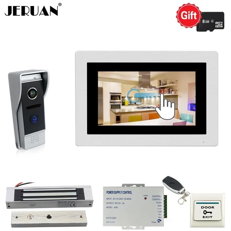 JERUAN 720P AHD Motion Detection 7 INCH TOUCH SCREEN Video Doorbell Unlock Intercom System kit Record