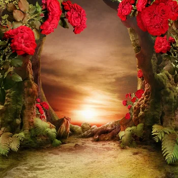 

Laeacco Forest Backdrops Jungle Fairytale Green Tree Red Flower Grass Child Portrait Photo Backgrounds Photocall Photo Studio