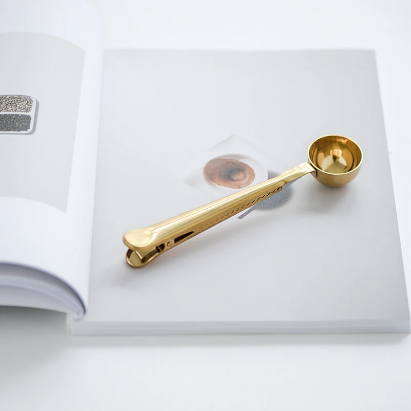 

Golden Coffee Measuring Spoon Danish Brass Baking Tools Milk Powder Spoon Tea Spoon Sealing Clip