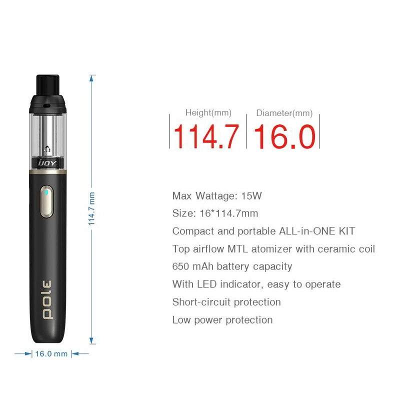 Original IJoy Pole Pod Starter Kit 650mAh Vape Pen 15W 1.9ml Tank With Pole-15 MTL Ceramic Coil