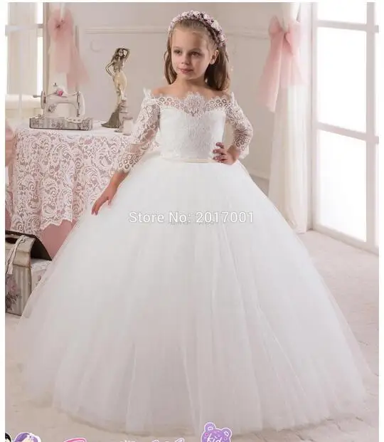 

Girls Formal Dresses 2017 LongSleeve Flower Girls Princess Dresses Kids Lace Long Prom Party Ball Gown Children's Wedding Dress