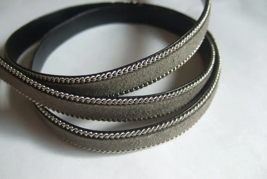 US $169.99 Free shipping 100meters dark gray 10x2mm Flat Suede Leather cordimitation flat leather cord 10mm
