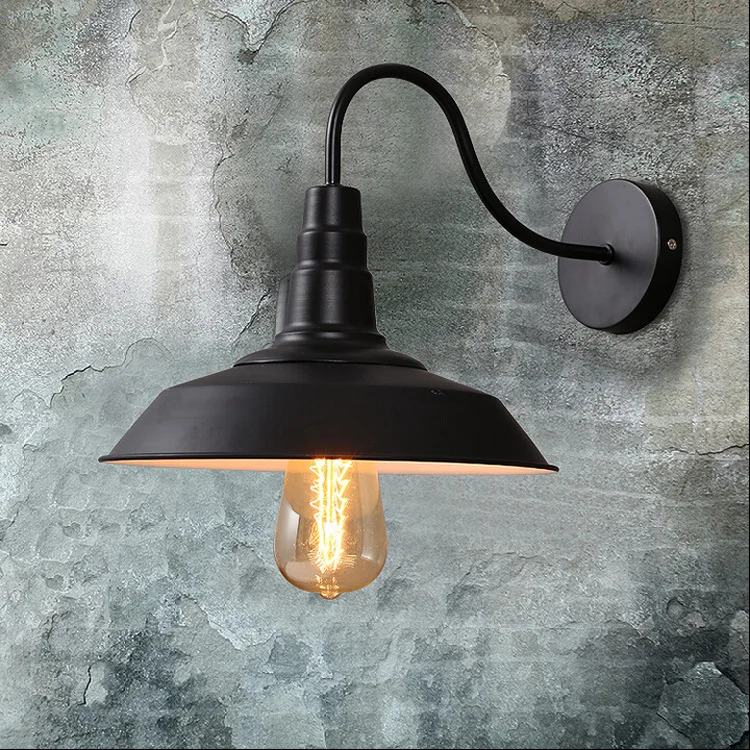

American retro vintage metal wall lamp Dia 26cm E27 black plated Loft warehouse aisle bathroom industrial Antique wall light