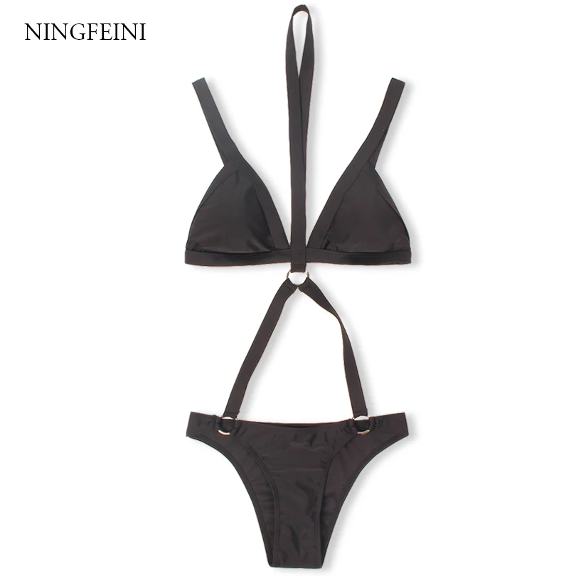 NINGFEINI Women's Solid Black Brazilian String Thong Micro Sexy One